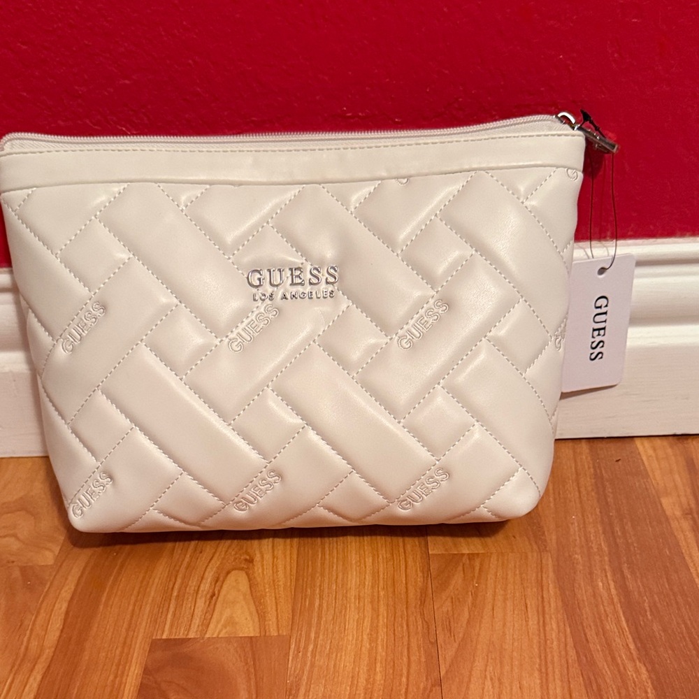 Guess Cream Quilted Cosmetic Bag
